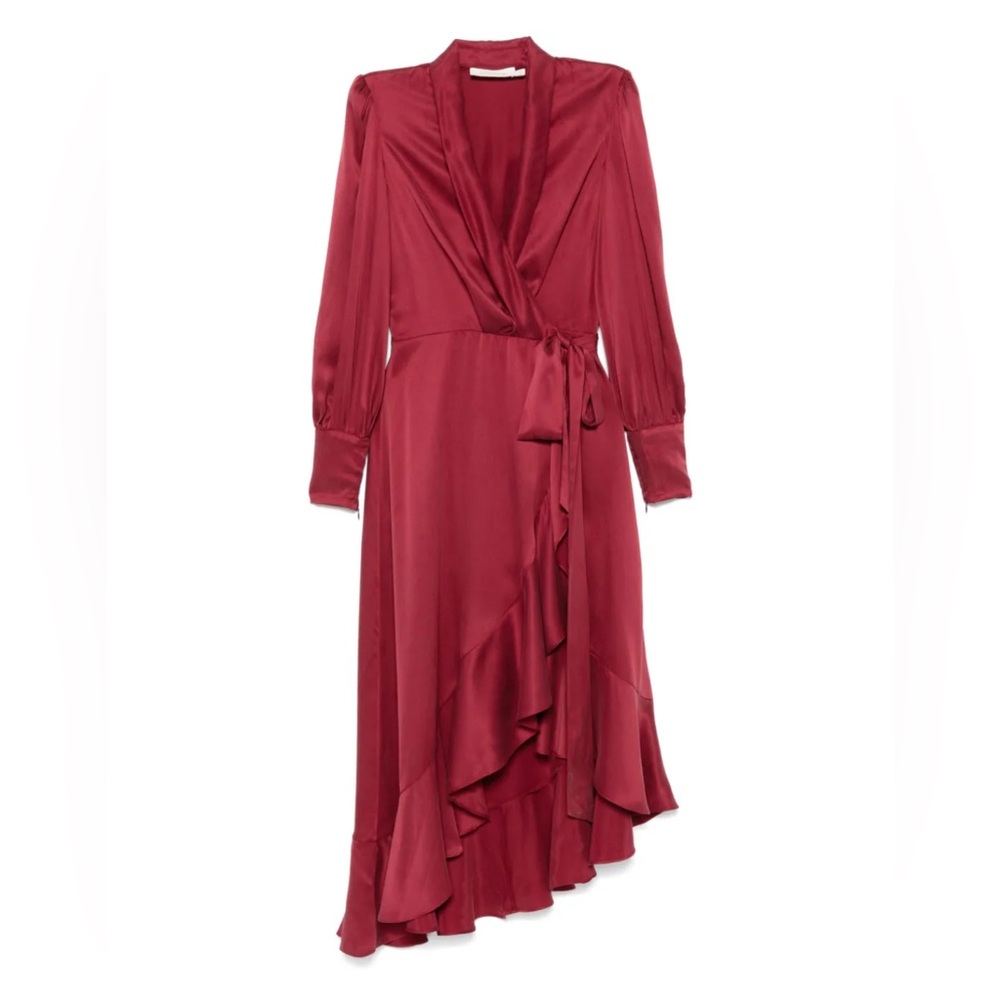 NWT Zimmermann ❤️ Ruby Red Ruffled Wrap Gown Silk Draping
